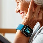 **Image Prompt:** A close-up shot of a person wearing a sleek, modern smartwatch. The watch face displays a graph showing glucose levels trending within a healthy range. In the blurred background, a Polish grandmother smiles while comfortably reading a book, symbolizing the peace of mind provided by continuous glucose monitoring. Focus on warm lighting and a sense of well-being.